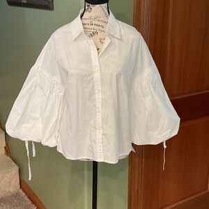 Greylin White Button Down Shirt with Balloon Sleeves, Size M